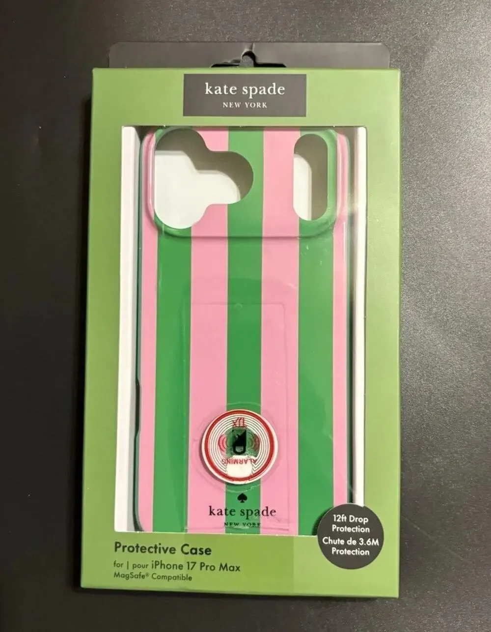 Kate Spade iPhone 17 Pro Max Case MagSafe Pink Green Candy Stripe NEW
